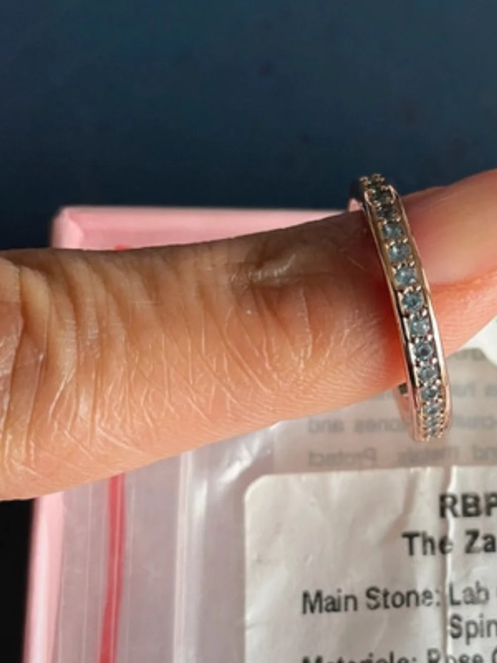 BP Rose Gold Band Ring with Blue Stones - Size 8